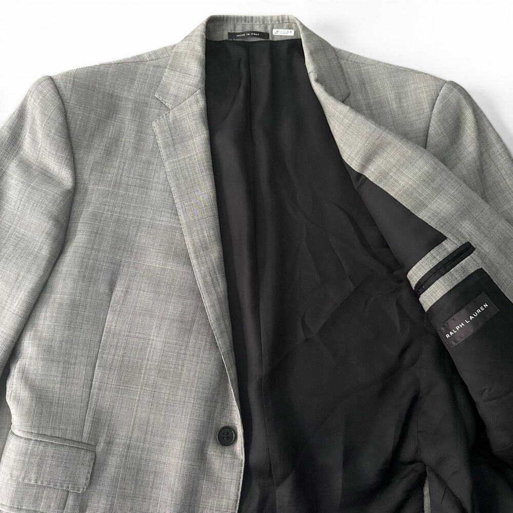 Ralph Lauren Black Label Blazer 40S Gray Glen Plaid Wool Cupro Sport Coat Italy